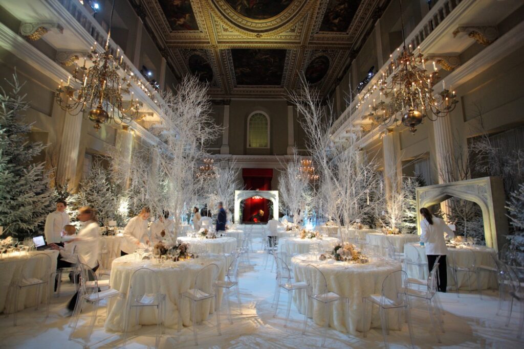 Indoor Christmas Party Set Up, Private Event Snow Hire, Eco Friendly Indoor Artificial Snow, Winter Wedding Interior Set Up UK, FX Live