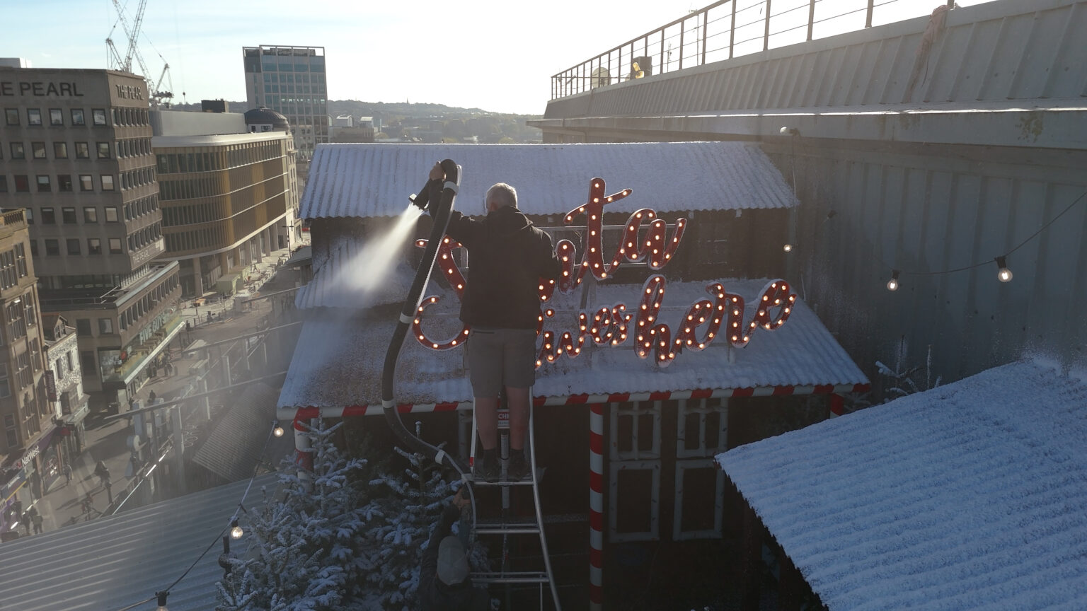 FX Live dressed snow installation at Fenwick department store